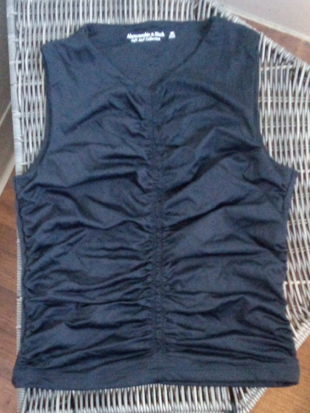 Abercrombie & Fitch Black Ruched Front Sleeveless Tank, Soft A&F Collection, XS